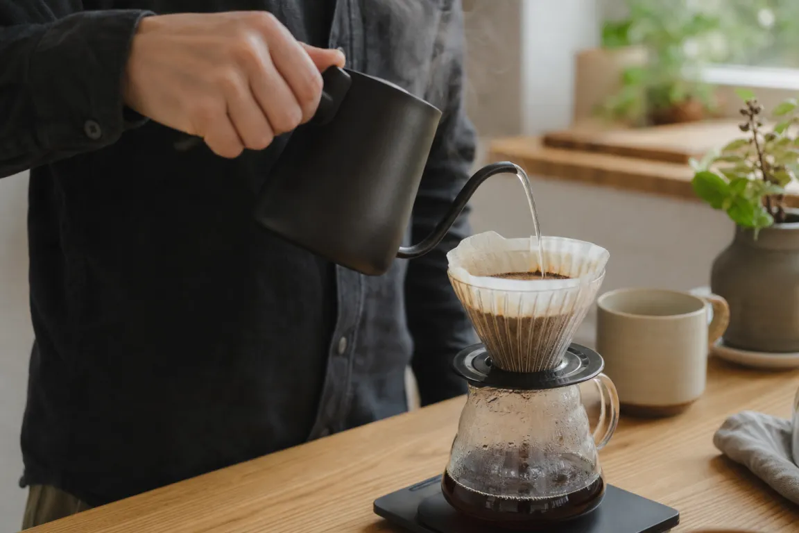 Olika bryggutrustning för kaffe uppställda bredvid varandra