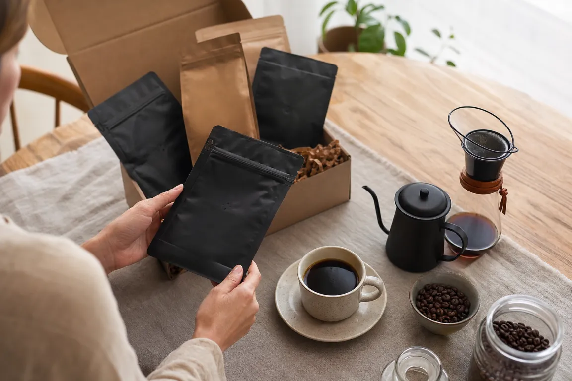 En espressomaskin och en kaffekvarn uppställda tillsammans i en butiksmiljö
