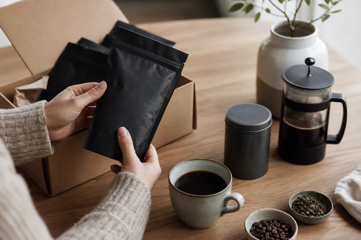 Enkel kaffebryggare bredvid verktyg och arbetsutrustning