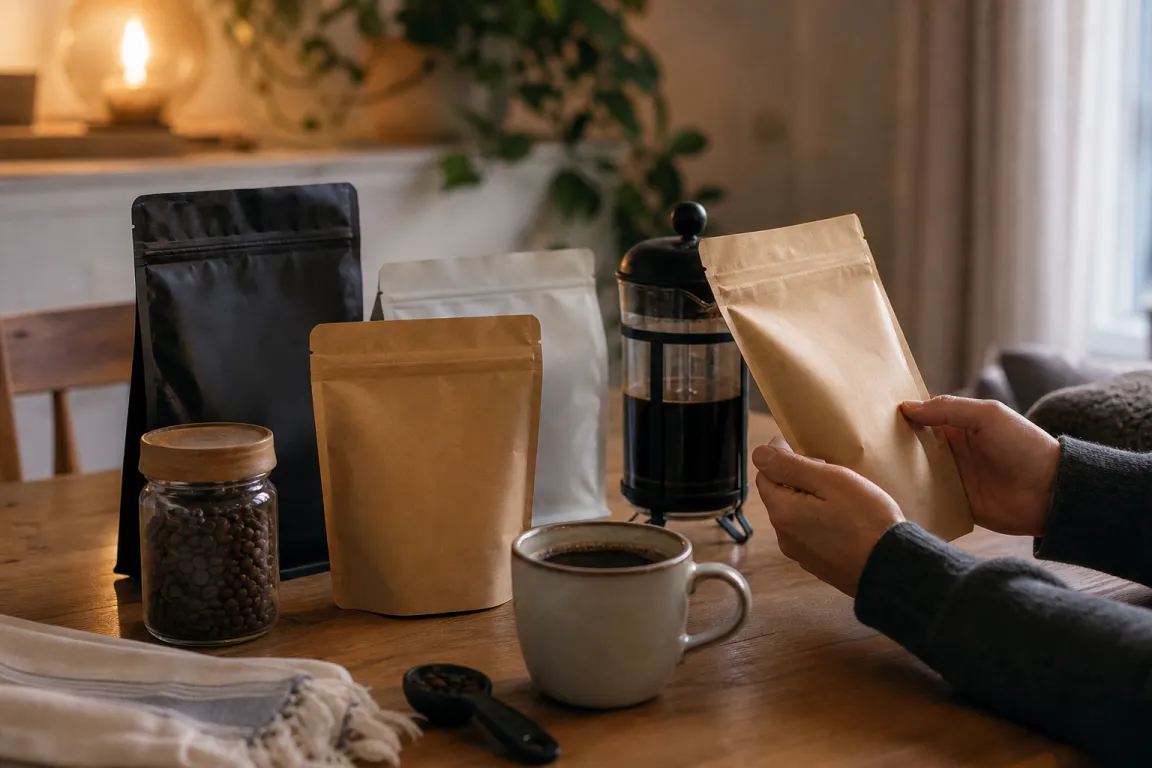 Kaffebryggare och tekokare uppställda tillsammans i en hushållsbutik