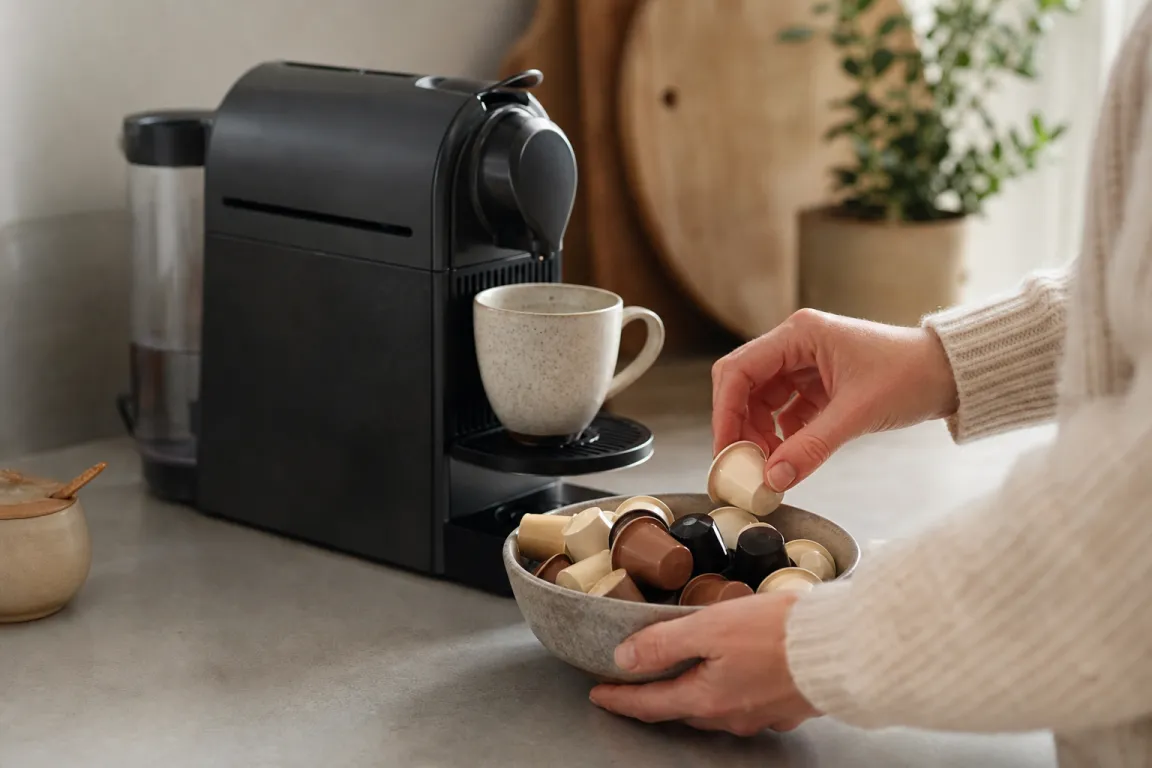 Flera olika kaffekapslar uppradade för jämförelse