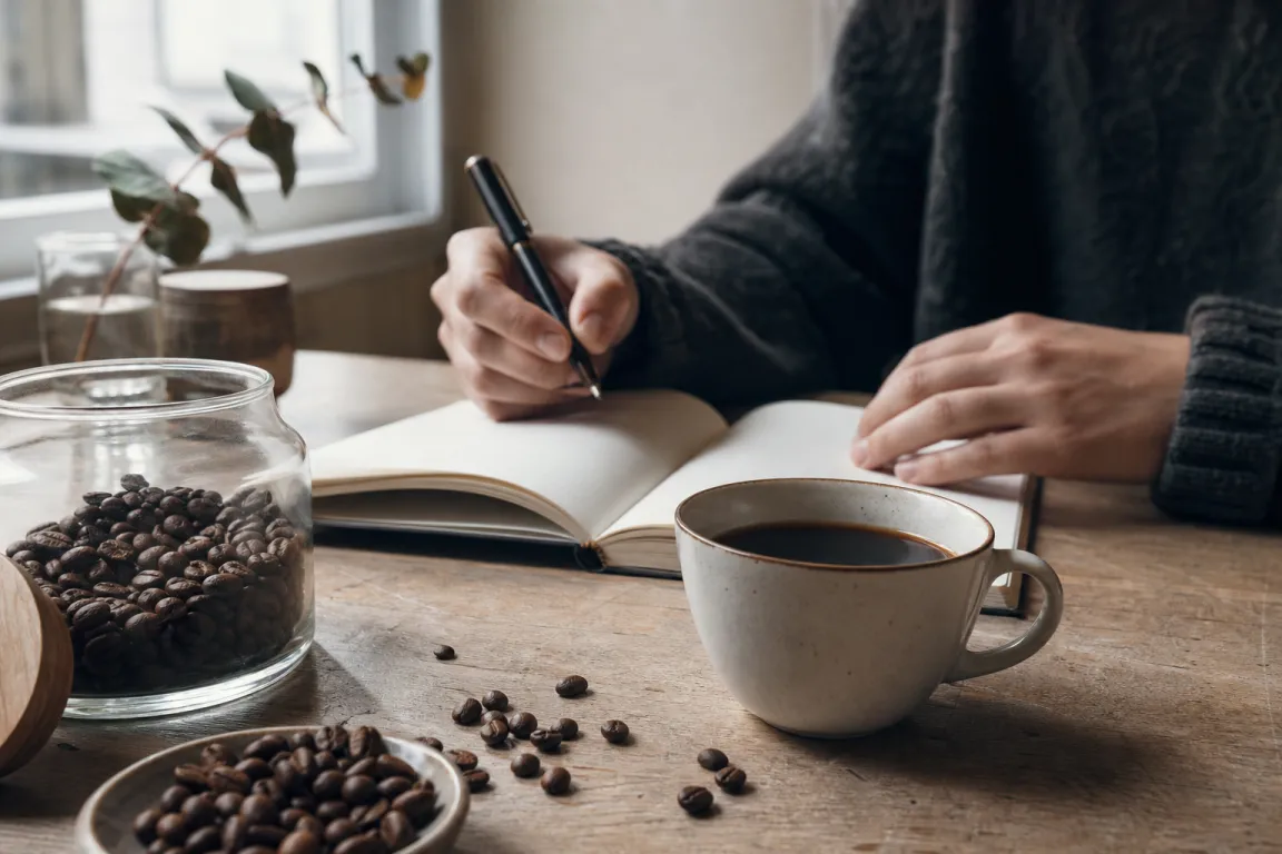 En kopp bryggkaffe bredvid en espressokopp på ett köksbord