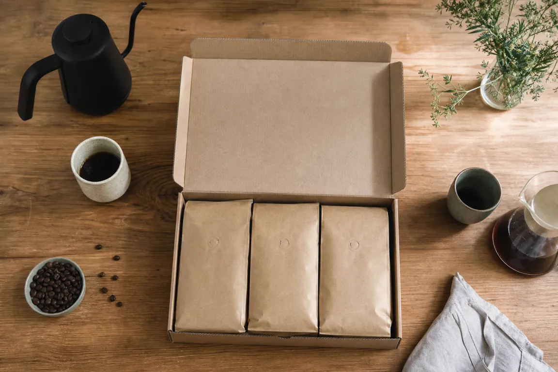 Flera olika kaffeboxar uppradade för jämförelse
