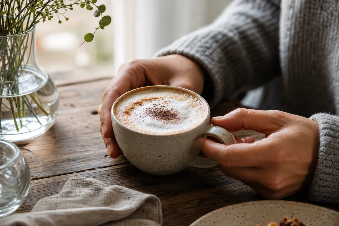 Cappuccino i porslinskopp med tjockt skumlager